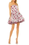 MAC DUGGAL FLORAL JACQUARD STRAPLESS MINIDRESS