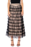 Endless Rose Tiered Tulle Midi Skirt In Black/ Nude