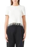 Endless Rose Imitation Pearl Hem Short Sleeve Sweater In Cream