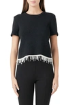Endless Rose Imitation Pearl Hem Short Sleeve Sweater In Black