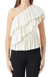 Endless Rose Women's Sequins One Shoulder Ruffle Top In Opal