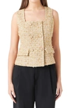 Endless Rose Sleeveless Double Breasted Tweed Top In Gold