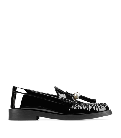 Jimmy Choo Women's Addie Faux Pearl-embellished Patent Leather Loafers In Black