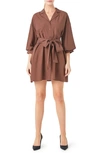 Endless Rose Tie Waist Mini Shirtdress In Chocolate