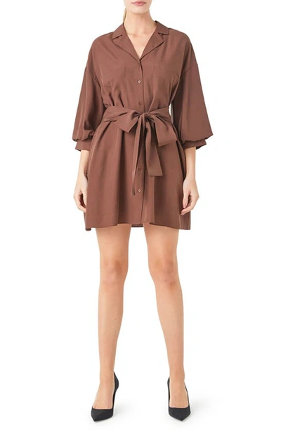 Endless Rose Tie Waist Mini Shirtdress In Chocolate