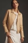 By Anthropologie Faux Leather Moto Biker Jacket In Beige