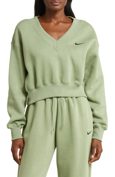 Nike Women's  Sportswear Phoenix Fleece Cropped V-neck Top In Green