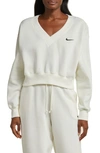 Nike Women's  Sportswear Phoenix Fleece Cropped V-neck Top In White