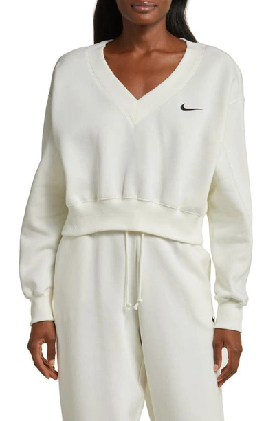 Nike Women's  Sportswear Phoenix Fleece Cropped V-neck Top In White