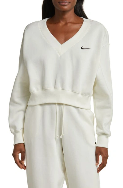 Nike Women's  Sportswear Phoenix Fleece Cropped V-neck Top In Sail/ Black