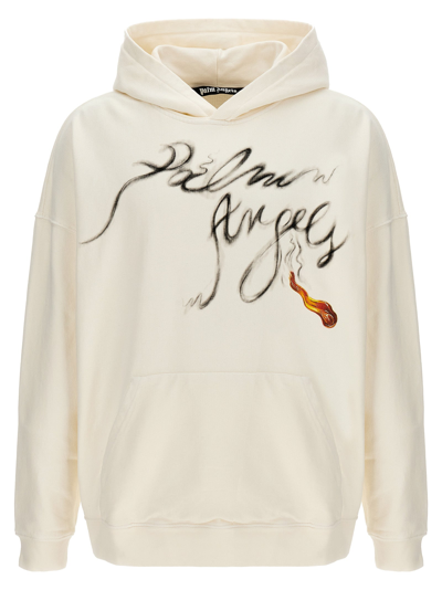 Palm Angels Foggy Pa Cotton Hoodie In White