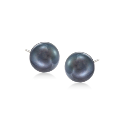 Ross-simons 8-9mm Black Cultured Pearl Stud Earrings In 14kt White Gold