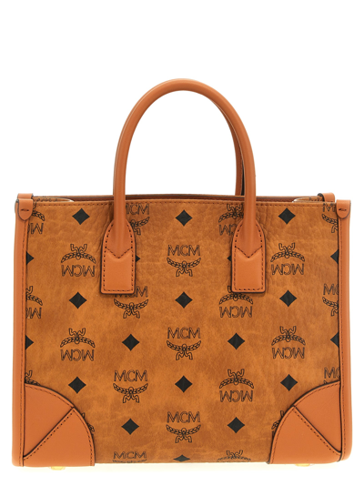 Mcm Small München Visetos-print Tote Bag In Brown
