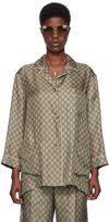 Gucci Gg Supreme Oversized Silk Shirt In 2275 Camel/ebony/mix