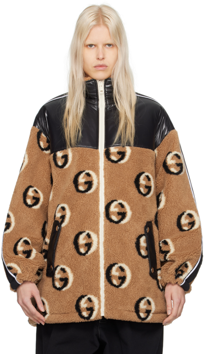 Gucci Interlocking G Wool-blend Fleece Jacket In Beige
