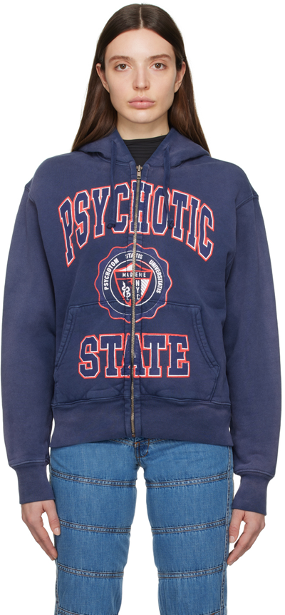 Mademe Blue 'psychotic State' Hoodie In Washed Navy