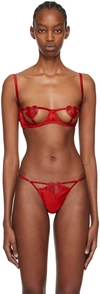 Fleur Du Mal Queen Of Hearts Balconette Bra In Rouge