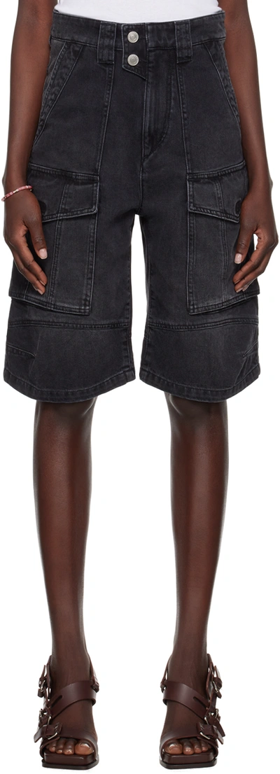 Isabel Marant Étoile Black Hortens Denim Shorts In 02fk Faded Black