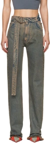 Jade Cropper Wrap Belt Straight-leg Jeans In 206 - Dye Grey/blue