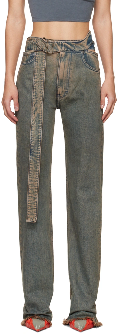 Jade Cropper Wrap Belt Straight-leg Jeans In Blue
