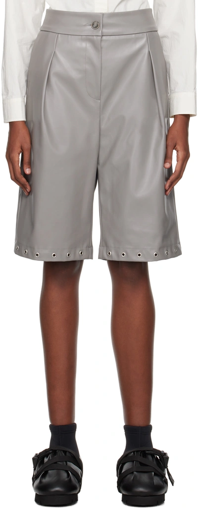 Yume Yume Gray Gardener Faux-leather Shorts In Grey Vegan Leather