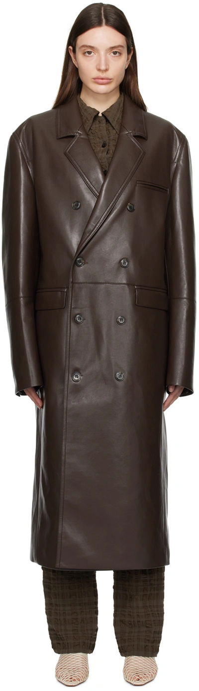 Nanushka Brown Sverre Leather Coat In Coffee Bean