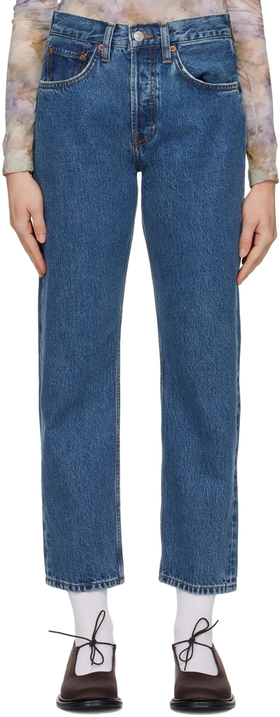 Re/done Blue Stove Pipe Jeans In Blue Mere