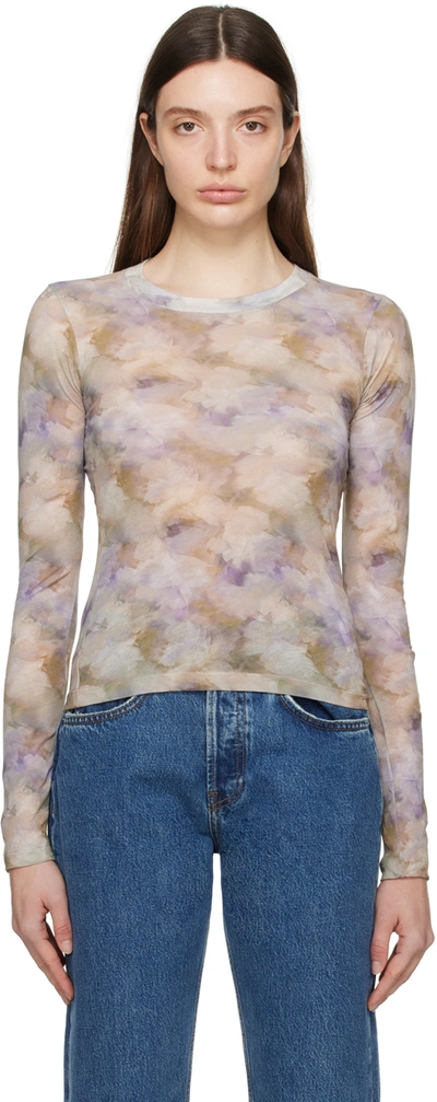 Re/done Multicolor Sheer Long Sleeve T-shirt In Celestial Watercolor