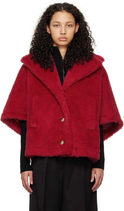 Max Mara Aleggio Short Cape In Teddy Fabric In Red