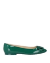 Tod's Woman Ballet Flats Emerald Green Size 7 Leather