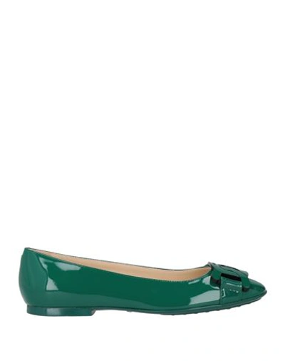 Tod's Woman Ballet Flats Emerald Green Size 7 Leather In Green