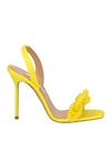 Aquazzura Woman Sandals Yellow Size 6.5 Soft Leather, Textile Fibers