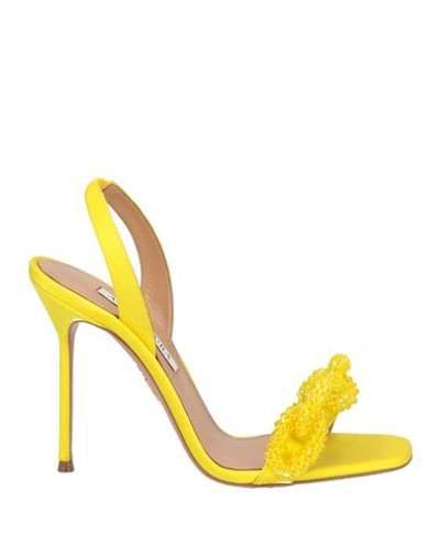 Aquazzura Woman Sandals Yellow Size 6.5 Soft Leather, Textile Fibers