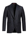 Isaia Man Blazer Midnight Blue Size 42 Wool, Silk, Cotton In Blue