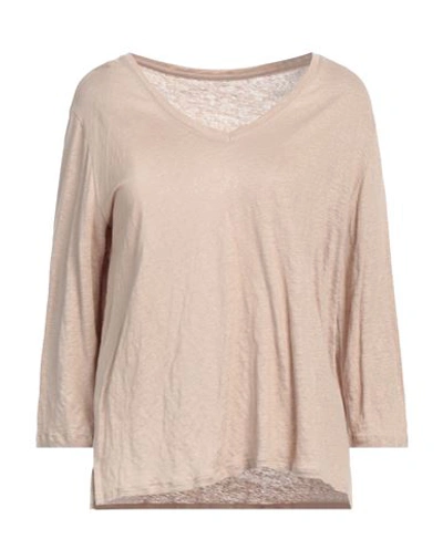 Majestic Filatures Woman T-shirt Beige Size 2 Linen, Elastane