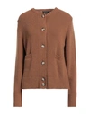 Aragona Woman Cardigan Brown Size 8 Cashmere