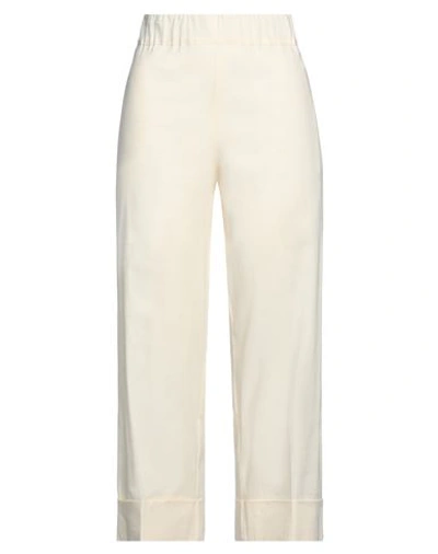 D-exterior D. Exterior Woman Pants Cream Size 10 Linen, Elastane In White