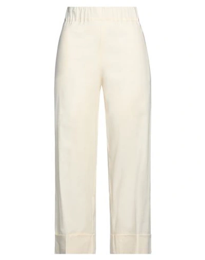 D-exterior D. Exterior Woman Pants Cream Size 6 Linen, Elastane In White