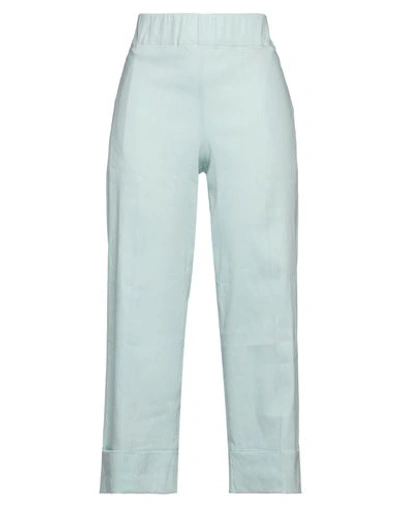 D-exterior D. Exterior Woman Pants Turquoise Size 4 Linen, Elastane In Blue