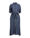120% Lino Woman Midi Dress Midnight Blue Size 6 Linen