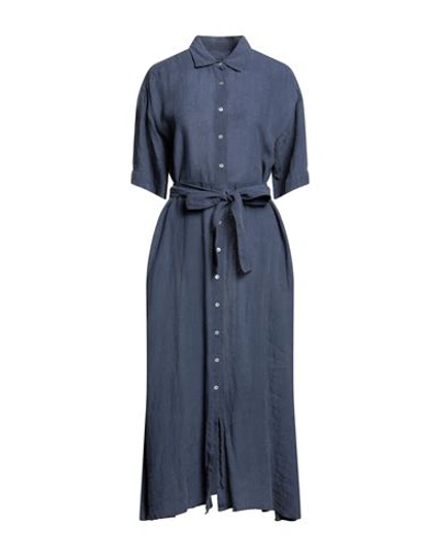 120% Lino Woman Midi Dress Midnight Blue Size 8 Linen