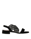 Pollini Woman Sandals Black Size 8 Leather, Textile Fibers In Black
