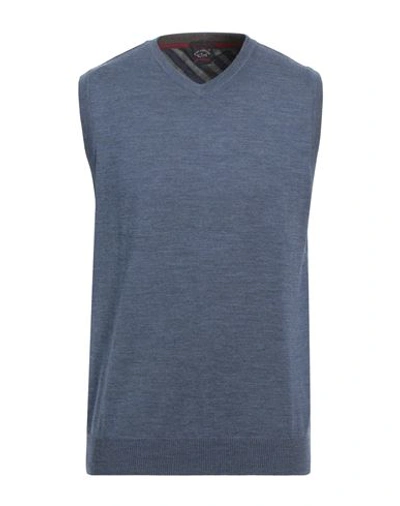 Paul & Shark Man Sweater Slate Blue Size L Virgin Wool In Blue