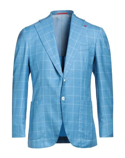 Isaia Man Blazer Light Blue Size 48 Cashmere, Silk, Linen