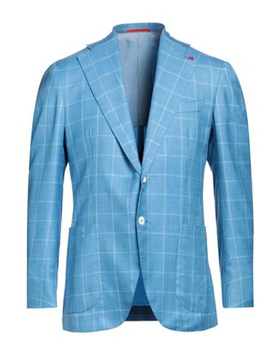 Isaia Man Blazer Light Blue Size 44 Cashmere, Silk, Linen