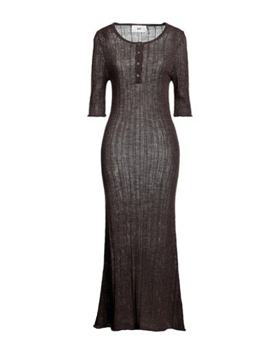 Solotre Woman Maxi Dress Dark Brown Size 3 Cotton, Linen, Polyamide