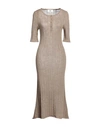 Solotre Woman Midi Dress Beige Size 3 Cotton, Linen, Polyamide In Beige