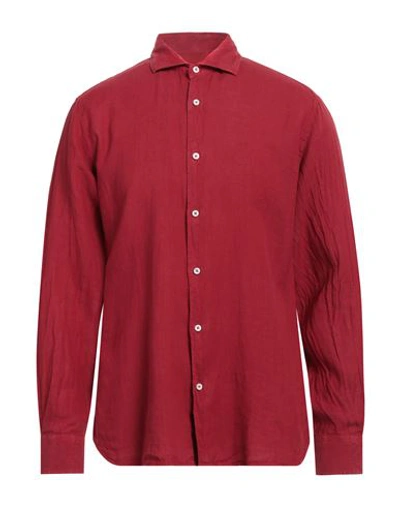 Fedeli Man Shirt Brick Red Size 17 Linen