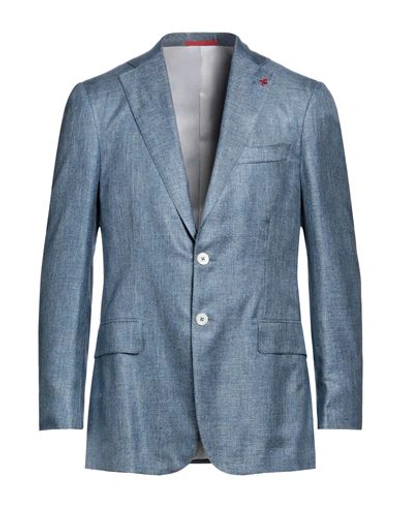 Isaia Man Blazer Azure Size 44 Silk In Blue