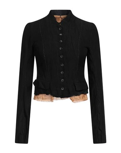 Masnada Woman Blazer Black Size 4 Cotton, Linen, Metallic Fiber